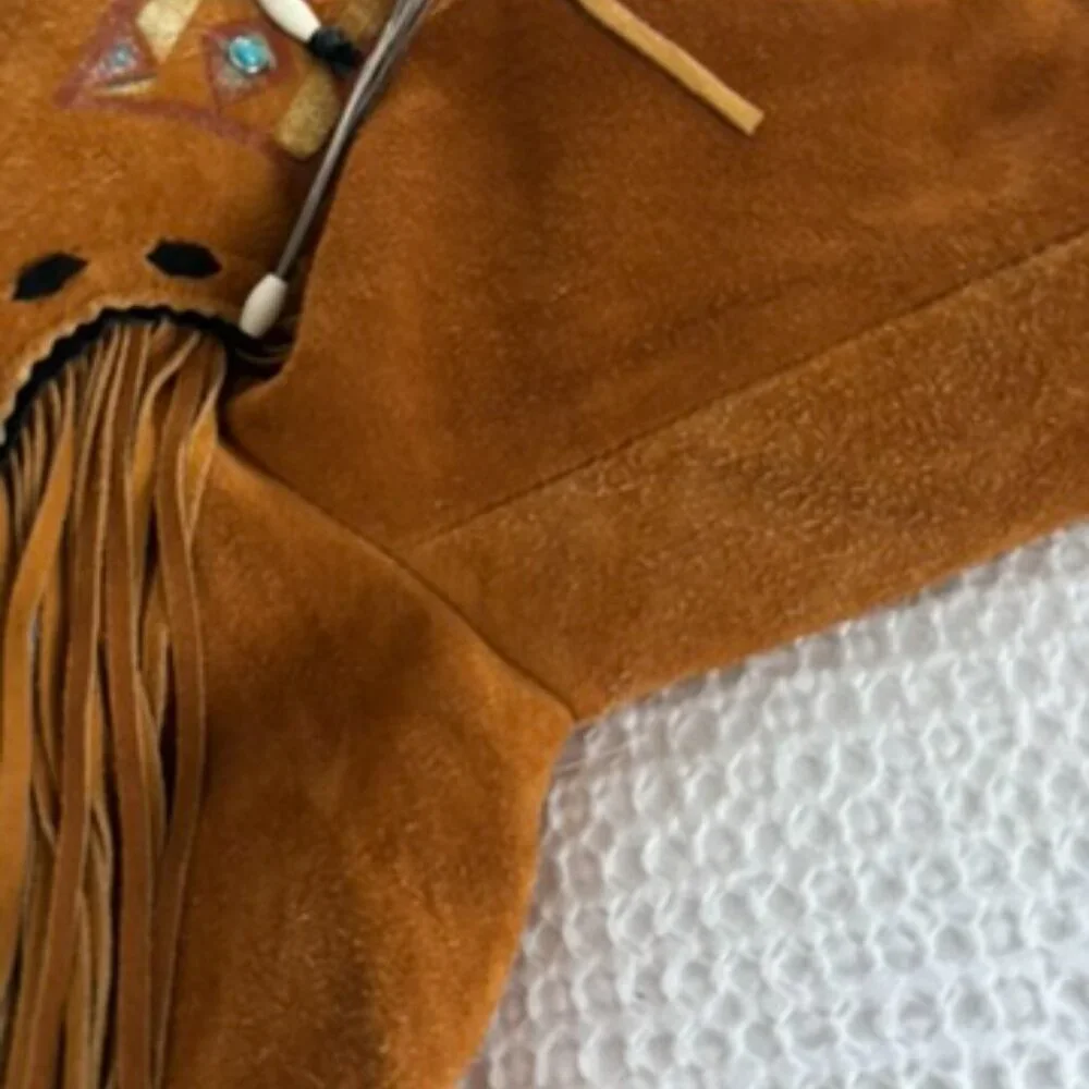 Rare Patricia Wolf Hand Painted Suede Fringe Jacket Western Made in Texas Small - Picture 7 of 10